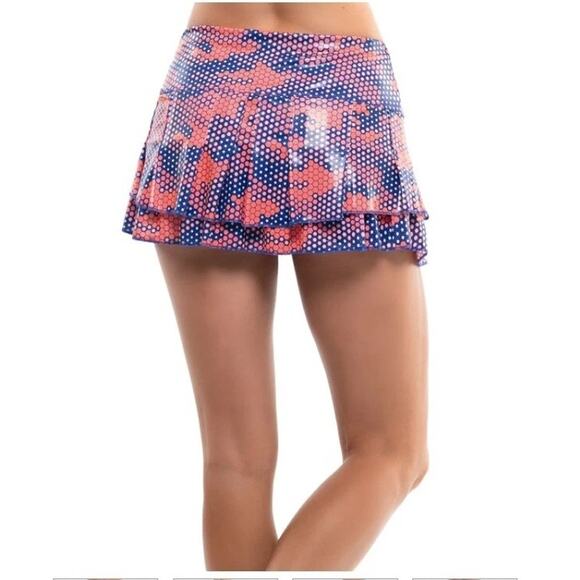 Lucky In Love Women Sz L Reflex Stitch Down Tiered Tennis Skort Shine Pink Blue - Picture 1 of 11